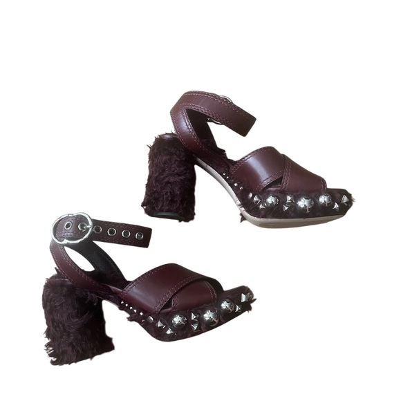 MIU MIU EMBELLISHED FAUX FUR BURGUNDY HEELS SIZE IT 40, US 10 - Picture 3 of 7